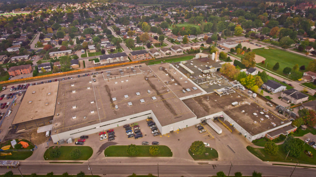 Aerial view of an industrial building